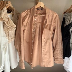 Zara oversized button down top in peach/rose